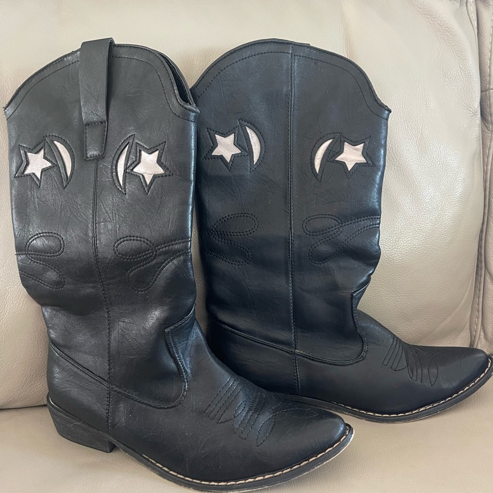 Corkys Black Star Heeled Boots size 8